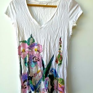 Express hand-painted T-shirt birds flowers Floral